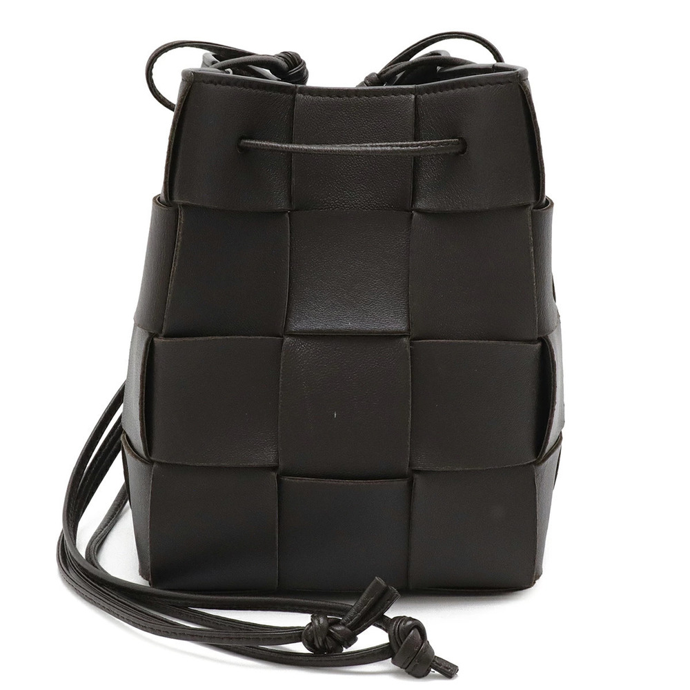 BOTTEGA VENETA Maxi Intrecciato Cassette Bucket Bag Shoulder Lambskin Dark Brown